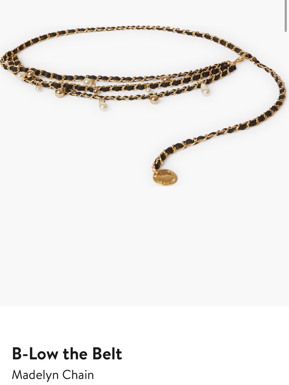 B-Low the Belt Madelyn Chain Waist Belt in Black and Gold with Pearl Accents